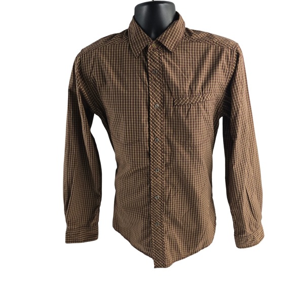 ExOfficio Mens Plaid Button Up Shirt Long Sleeve Travel Casual Small Brown - Picture 1 of 7